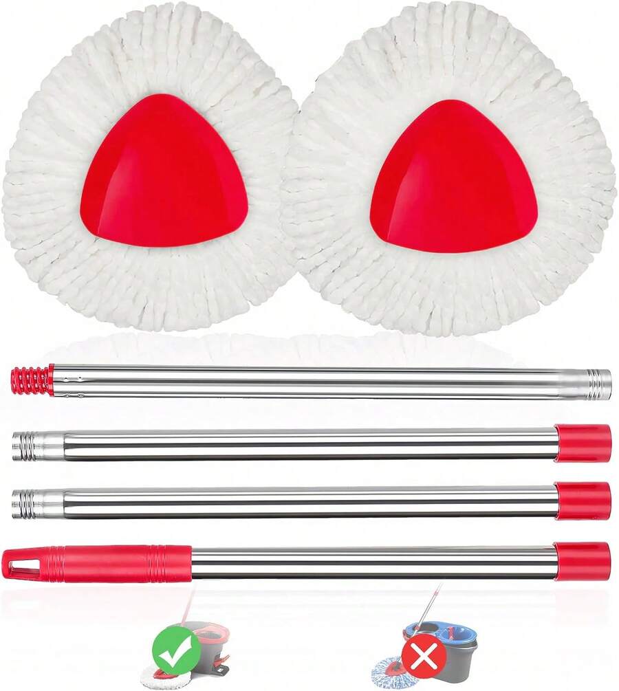 2 Pack Spin Mop Replacements Head Compatible For O Ceda EasyWring 1 Tank System, Microfiber Mops Refills Hardwood Floor Cleaning, Base And 30-58in Handle Set Combo - Màu A - Xem 1