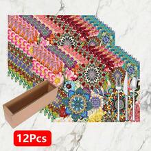 1pc/4pcs/6pcs Bohemian Style Printed Linen Placemats, Suitable For Dining Table, All Season Decor, Modern Washable Table Mats, Room Decor, Coasters, Kitchen Dining Mats, Indoor Outdoor Party Decoration, Home Decor, Ideal Gift - Multicolor - View 17
