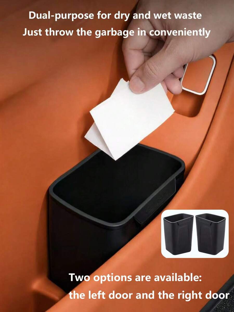 1pc Black Car Door Trash Can, Car Interior Storage Bin, Auto Accessories - Garbage Can - View 1