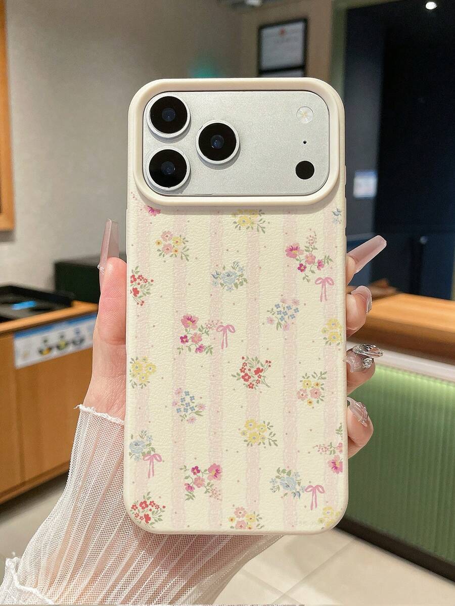 蝴蝶花束波浪纹图案乳白色TPU皮革质感手机壳,兼容苹果17、Air、17Pro、17E、17ProMax、16ProMax、16E、14/13、12、11 Pro Max、XS Max、X、XR、8、7、Plus以及三星Galaxy A06、A07、A16、A17、A55、A56、A17、S24FE、S25U、S26U,防震手机壳,适合作为生日礼物、送给女朋友、男朋友或自用。 - 彩色 - 查看 1