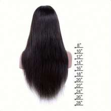 直发蕾丝前假发，真人发，13x4蕾丝前假发，180密度，未经加工的巴西直发原生真人发假发，预先拔毛并带有婴儿绒毛，女士款 - Natural Black - 查看 2