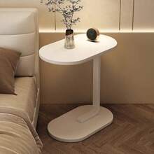 C Table For Couch, Slim C Shaped End Table, Slide Under Sofa Side Table For Small Spaces, Narrow Bedside Table For Living Room Bedroom - White Stand + Pure White - View 2