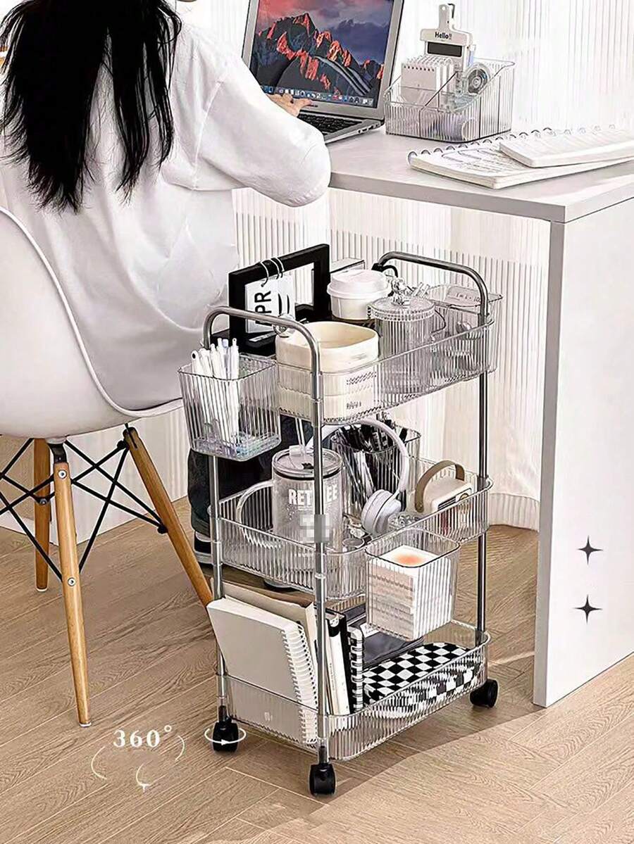 Carrito acrílico de 4 niveles con ruedas para almacenamiento en la cocina o baño, estante de almacenamiento transparente y práctico de uso múltiple - transparente - Ver 1