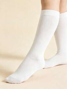 1 paire de chaussettes longues blanches en coton pour enfants, chaussettes d'étudiant, chaussettes hautes au-dessus du genou, chaussettes mi-mollet, chaussettes de performance pour garçons et filles - Blanc - Voir 6