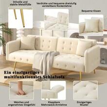 Two-Seater Multifunctional Sofa Bed With Bed Function, Adjustable Backrest And Multi-Position Armrests. Modern Folding Sofa Bed For Living Room - Velour Upholstery. Spacious Sleeping Area. - Beige - View 5