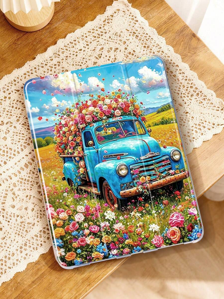 1件装玫瑰花和蓝色汽车图案彩绘平板电脑保护套，兼容iPad Mini4/Mini5/Mini6/Mini7/Air/Air2/9.7/10.2/10.5/Air4/Air5/10.9/Pro 11英寸/第十代/Air 11英寸(M2)-2024/Pro 11英寸(M4)-2024/Air 11英寸(M3) 2025/(A16) 11英寸第十一代 2025/Air 8(M4)2026(11英寸)，Galaxy Tab A8 10.5英寸 2022。包含笔槽、三折支架、TPU软边保护、磁吸式睡眠/唤醒功能，简约/创意/趣味/个性化设计。 - 彩色 - 查看 1
