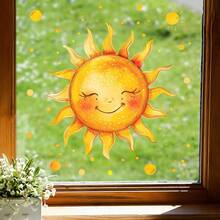 1pc Watercolor Smiling Sun Glass Sticker, Healing Handpainted Sun Window Decor Sticker, Self-Adhesive Translucent Removable - Multicolor - View 5