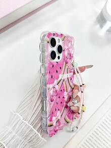 Watermelon Painted Braided Wave Edge Transparent Protective Phone Case Compatible With Iphone 17/17 Pro/17 Pro Max, 16/16 Pro/16 Pro Max/16 Plus, 14, 15, XS, XR, 7/8 Plus, European And American Style, Shock-Proof, Soft Shell For IPhone P15 Pro Max, P14, P13, P12, P11 - Multicolor - View 5
