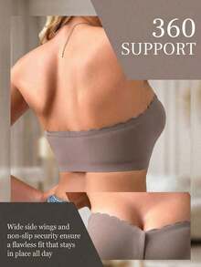 Women's Front Closure Bra, Strapless Bra, Seamless Top, Sexy Wireless Bra, Removable Padding, Adjustable Basic Tube Top Bra, Non-Slip Silicone Soft Fabric Bra, Comfortable Padded Camisole With Wavy Hem, Perfect For Strapless Dresses, Front Closure Bra - 咖啡棕 - 查看 2