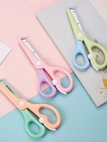 1pc Macaron Color Plastic Scissors, Colorful Artistic Creative Scissors With Spring Design, Smooth Rounded Blades, Anti-Pinch Plastic Training Scissors Suitable For Paper Cutting, Back To School Essential - Plastic Scissors - View 7