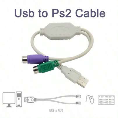 USB Male To Dual PS/2 Female Adapter Cable. USB To Two PS/2 Ports. Suitable For Mice, Keyboards, Computers, Etc.