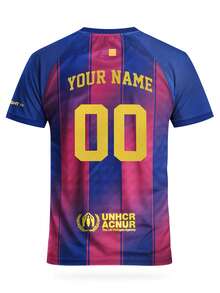 Áo bóng đá nam Barcelona mùa giải 25/26 sân nhà, thiết kế riêng theo yêu cầu, in tên và số, áo thể thao cổ tròn thoải mái, mềm mại và nhẹ, phù hợp cho tập luyện bóng đá, mặc thường ngày và làm quà tặng. - Nhiều màu - Xem 4