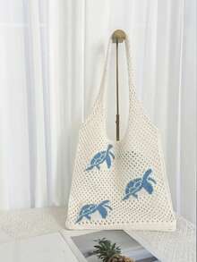 Yogodlns Nuevo bolso de verano con diseño de cereza hueco y correa, bolso de playa minimalista de moda hecho a mano a ganchillo, bolso de mano de cereza de punto, bolso de hombro, bolso de playa para mujeres - Multicolor - Ver 10