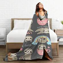 Sloth Cartoon Plaid Blanket Fleece Sofa Cover Print Animal Multifunction Er Warm Throw For Home Outdoor Rug Piece - 1 - 查看 1