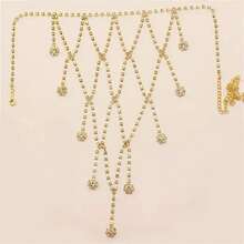 Bohemian Hollow Rhinestone Shoulder Chain, Bridal Wedding Dress Accessory For Women - Gold - View 3