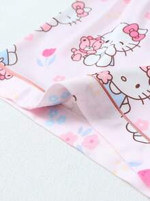 SANRIO 三丽鸥女士睡衣套装，Hello Kitty印花短袖口袋上衣和蝴蝶结短裤休闲家居服 - 粉色 - 查看 7