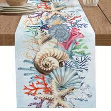 Camino de mesa de coral marino de estrella de mar y concha de verano, decoración reutilizable para fiestas, mesa de cocina y comedor, boda, hogar, tocador, sala de estar - Multicolor - Ver 1