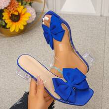 1 Đôi sandal nữ một quai đế dày, màu trơn, hở mũi, kiểu dáng tối giản, quai và gót trong suốt, phong cách phổ biến châu Âu và Mỹ. - Hoa-Màu xanh - Xem 11