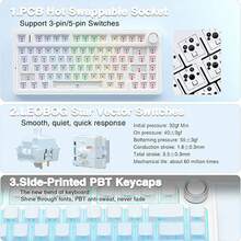 AULA F75 75% Wireless Mechanical Keyboard, 3 Connection Modes: Bluetooth 5.0, 2.4G Wireless, And Type-C Wired. Hot-Swappable Switches, Gasket Structure, 5-Layer Noise Reduction, PBT Keycaps, PC Plate, Multifunctional Metal Knob, RGB Backlight, 4000mAh Battery, Suitable For Gaming And Office - View 9