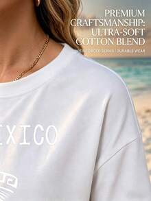 Viva Mexico Skeleton In Sombrero Graphic Print Loose Crew Neck T Shirt, Non Fading Casual Tee, Ideal For Daily Wear, Sports And Leisure Activities, Perfect Gift For Father's Day And Mother's Day - 白色 - 查看 4
