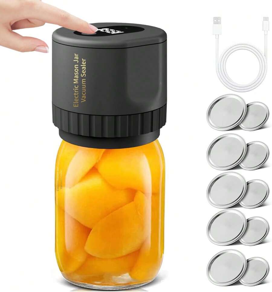 Generic Electric Mason Jar Vacuum Sealer - Mason Jar Vacuum Sealer Kit With Wide Regular Mouth Mason Lids - Canning Vacuum Sealer Mason Jar For Food Storage - Black and White - View 1