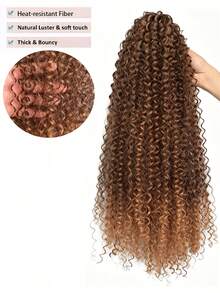 24 Inch Deep Brown Deep Wave Clip-In Ponytail Hair Extension - Heat Resistant Synthetic Fiber, Natural Curly Hair Styling Accessory, Suitable For Women's Daily Use, Daily Hairstyle Styling Accessory, Voluminous Curly Heat Resistant Fiber Wig - Brown Ombre - View 5