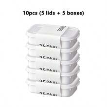 10 piezas Juego de recipientes reutilizables para almacenamiento de alimentos (5 recipientes + 5 tapas), cajas de almacenamiento para refrigerador, recipientes apilables para almacenamiento de alimentos en el congelador con tapas, adecuados para granos, carne, frutas y verduras, aplicables para lonchera, organización y almacenamiento de cocina - Multicolor - Ver 9