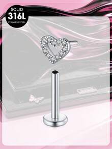 Flat Back Press-In Lip Stud, Screwless Personalized Nose Ring Medusa Lip Piercing Jewelry, Butterfly Heart-Shaped Zirconia Lip Stud Piercing Jewelry - Pole Type - View 9