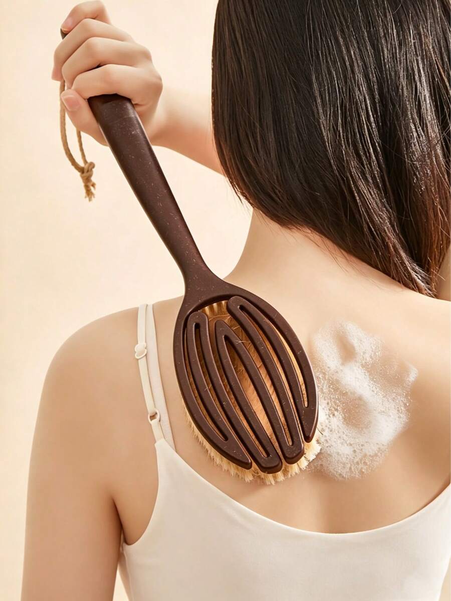 2 chiếc bàn chải tắm cán dài lông mềm và cứng tự nhiên, bàn chải tẩy tế bào chết lưng, bàn chải chà rửa khi tắm, phụ kiện phòng tắm - Nhiều màu - Xem 1
