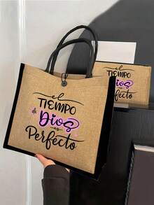 Juego de bolso de lona de lino de fe cristiana, bolso de hombro impreso con el verso religioso en español "El tiempo de Dios es perfecto", bolso de gran capacidad casual, bolso de compras con verso inspiracional, bolso de mano y bolsa de cosméticos, bolso para uso diario, viajes, trabajo y escuela para damas, regalo único para cumpleaños, festividades, día de la madre, vacaciones, boda y regreso a clases - Multicolor - Ver 6