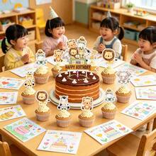 25件套丛林动物蛋糕装饰摆件，生日快乐蛋糕装饰，包含狮子、老虎、长颈鹿、大象、斑马、河马，适合儿童男孩女孩生日派对、婴儿派对、野性主题派对用品 - animal-shaped power strip - 查看 8