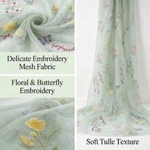 Soft Green Butterfly Embroidered Mesh Fabric, A Beautiful Forest-Themed Decorative Cloth, Multi-Purpose, Available In Various Sizes. Suitable For Scene Decoration, Tabletop Decor, Wedding Veil, Chair Back Decoration, Etc. - Grass Green Butterfly Flower Net - View 2