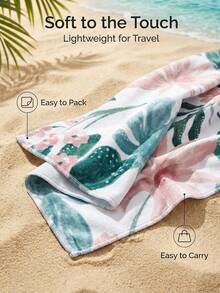 1pc Tropical Leaf & Floral Print Beach Towel, Made Of Super Soft Microfiber Material, Sand-Proof & Quick-Drying, Suitable For Pool, Large Beach Towel, Essential For Women's Travel, Fitness, Yoga, Vacation, Hiking, Shower, Camping And More Occasions - Multicolor - View 8