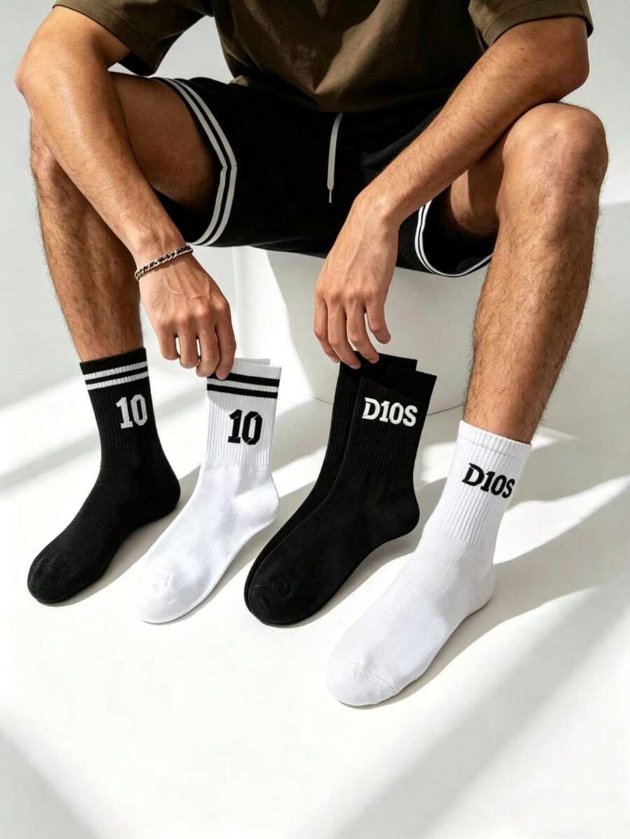 男士2/4双倍世界杯袜子,黑白条纹,印有数字“10”图案,中筒袜,字母“Dios”巧妙地运用了谐音双关,适合足球爱好者、球迷啦啦队、体育迷,运动和日常穿着皆宜,情侣袜全年适用。 - 彩色 - 查看 1