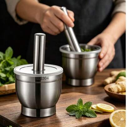 1 cái dụng cụ ép tỏi bằng thép không gỉ 304, máy nghiền tỏi thủ công, máy xay thảo mộc, cối và chày gia vị, dụng cụ nghiền ớt, máy xay chanh, chày giã lớn.