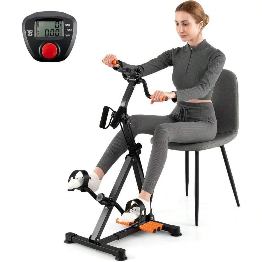 Pedal Exerciser Bike For Seniors, Hand Arm Leg Knee Physical Therapy Exercise Bike With Monitor, Indoor Adjustable Fitness Equipment For Rehabilitation Recovery - 黑色+橙色 - 查看 1