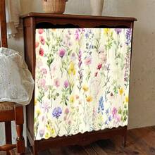1pc -Style Colorful Wild Flower Pattern Polyester Velvet Table Skirt, Ideal For Kitchen Cabinet Cover, Laundry Cabinet, Storage Cabinet Decor, Can Also Be Used As Short Curtain For Windows - Multicolor - View 10