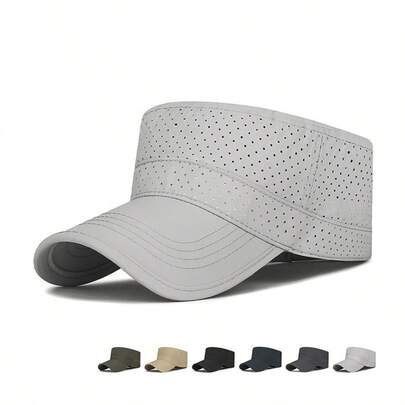 1顶休闲激光穿孔透气纯色速干可调节户外薄款遮阳帽，平顶