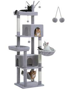 PAWZ Road [75 Inch Tall Large Cat Tree] Multi-Level Cat Tree | Cat Tower With Hammock, Top Perch, Cat Condos, Scratching Posts For Large Cats & Kittens - 灰色 - 查看 7