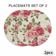 A Circular Placemat With Rose, Green Leaves, And Vintage Patterns, Suitable For Use In Spring, Summer, Autumn, And Winter. It Adopts A Multi-Color Pattern Design And Is Woven From 100% Polyester Fiber. The Size Is 15 * 15 Inches And Can Be Machine Washed With Polyester Placemats. It Is Heat-Resistant, Stain Resistant, Waterproof, And Easy To Clean - Multicolor - View 19