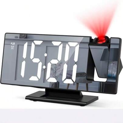 Đồng hồ báo thức điện tử kỹ thuật số có chức năng chiếu hình, cấp nguồn qua USB, hiển thị nhiệt độ, có thể xoay tự do, thích hợp để trang trí nhà cửa, văn phòng, phòng ngủ, phòng khách (Không bao gồm pin)