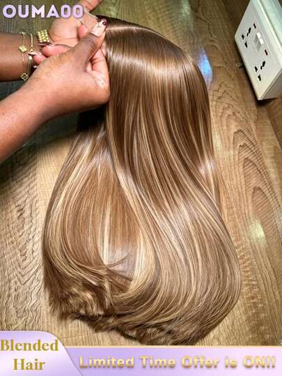 13x6蕾丝前假发，真人混纺发丝，预先拔毛，200密度，直发，无胶假发，高清透明真人混纺发丝蕾丝前假发，带婴儿发，女士蕾丝前假发，预先拔毛，无胶，原生发，自然外观