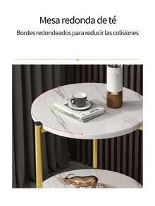 Round Side Table Made Of Composite Wood With A Marble-Effect Texture, Modern Minimalist Side Table For Sofa, 2-Tier Storage Unit - 黑色 - 查看 7