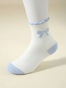 5双春夏儿童/女童蕾丝中筒袜，可爱蕾丝蝴蝶结/菱形图案，亲肤柔软舒适透气，时尚百搭运动袜，适合日常生活、返校、假期、学生使用、户外运动、旅行，可搭配小皮鞋 - 彩色 - 查看 5