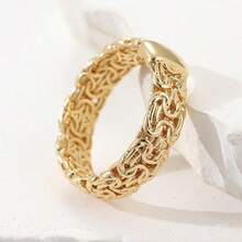 Thick Vintage Cuban Link Chain Ring, Gold Tone Band, Unisex Biker Style Accessory - Gold - View 10
