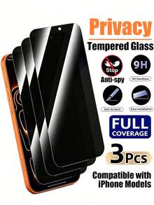 Shockproof Privacy Phone Screen Protector 3pcs Full Coverage Anti-Spy Tempered Glass Screen Protector, Hydrophobic And Oleophobic Coating, Anti-Fingerprint, Protect Screen Privacy, Scratch & Shock Resistant Compatible With Apple X/XR/11/12/13/14/15/16/16 Plus/16 Pro/16 Pro Max/17/17 Air/17 Pro/17 Pro Max/17 Full Series Mother's Day Gift - Black - View 13