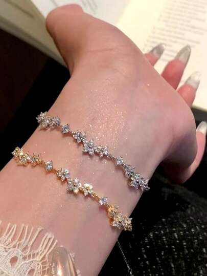 女士闪亮花朵拉绳手链，水钻樱花吊坠，百搭优雅配饰