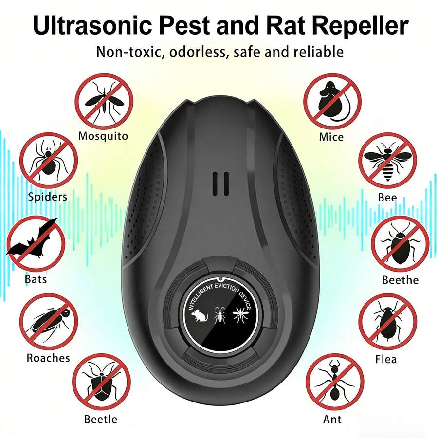 1pc Black Ultrasonic Pest Repeller - USB Powered Pest Control Device, Large Coverage Area, Silent Design, Plug-In Insect Repellent, Pet-Friendly, Multi-Frequency Rodent, Mosquito, Cockroach, Ant, Bat, Spider Repeller For Home, Warehouse, Hotel, Office, Camping - USB - View 1