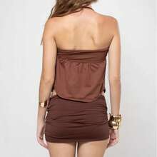 Women Halter Draped Cowl Neck Cami Tops Spaghetti Straps Plunge Layered Bra Summer Tank Tops Self Tie Cut Out Ruched Vests Going Out Crop Tops Camisoles Summer Vacation Beachwear Party Clubwear - 咖啡色 - 查看 5