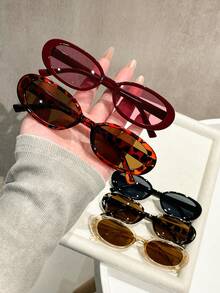 5副休闲椭圆形镜框太阳镜套装，Y2K风格，女士防紫外线，适合夏季、海滩、旅行、派对、日常佩戴 - 彩色 - 查看 3